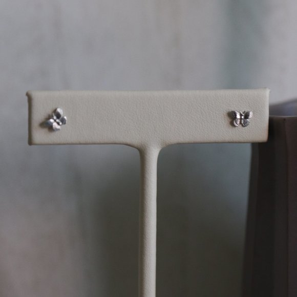 10K Solid White Gold "So Young" Dainty Butterfly Minimalistic Stud Earrings - Picture 6 of 8